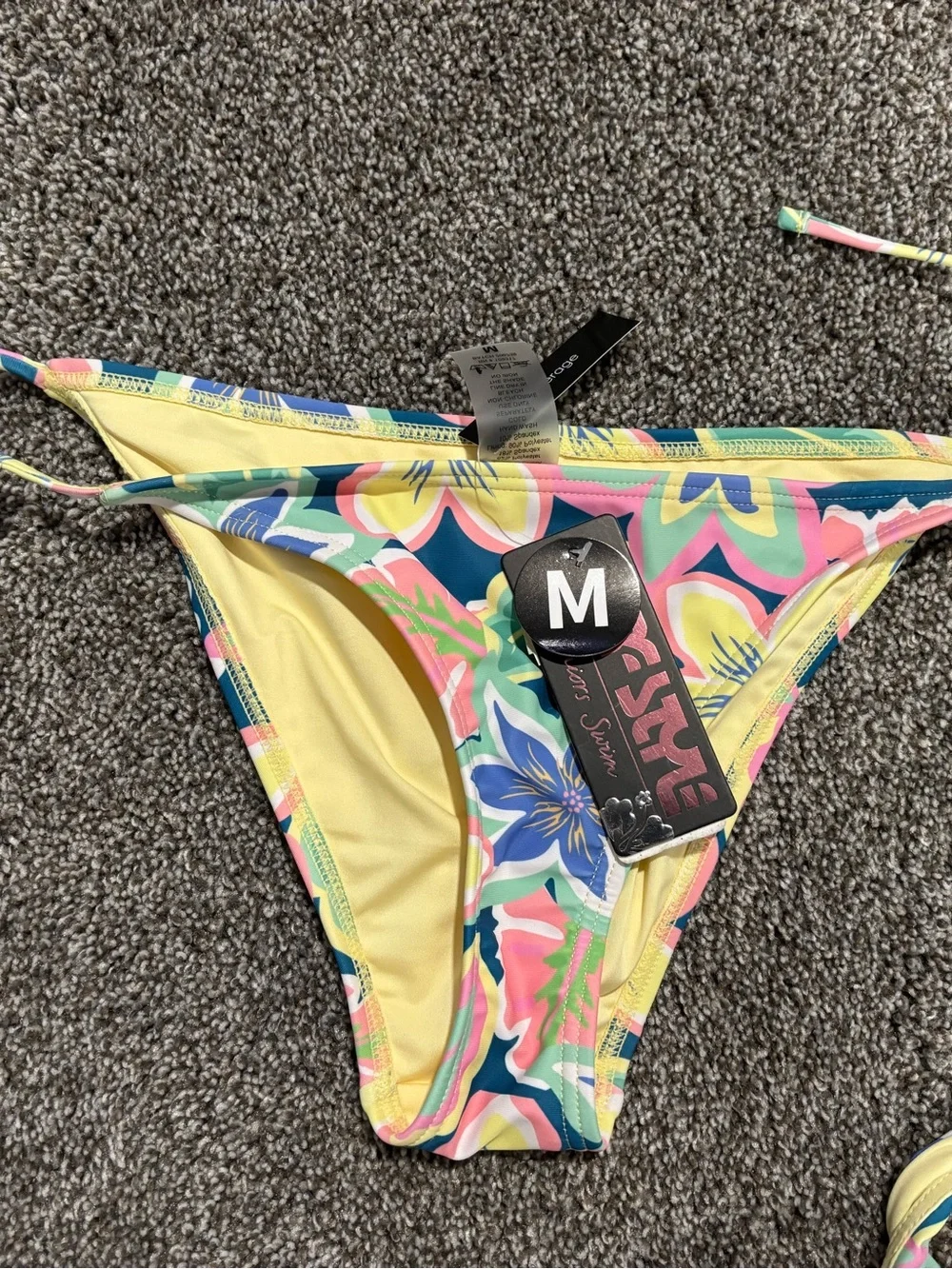 surf style Floral Print Bikini Set in Teal, Yellow, Pink